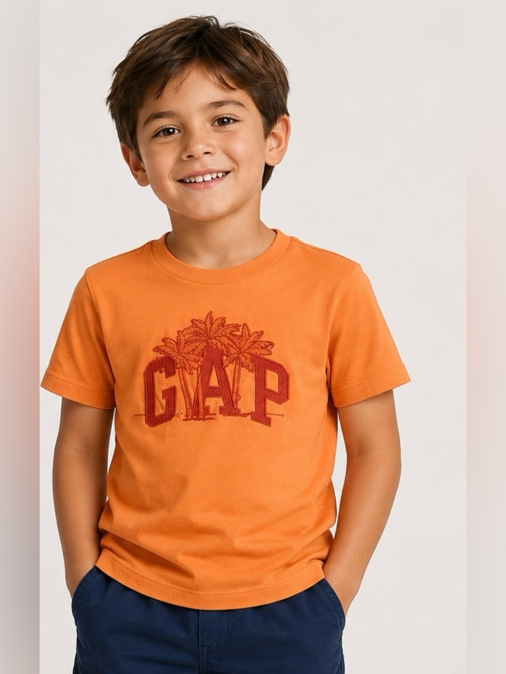 🧡 Gap Kids Embroidered Palm Tree Logo T-Shirt | Size S | Orange